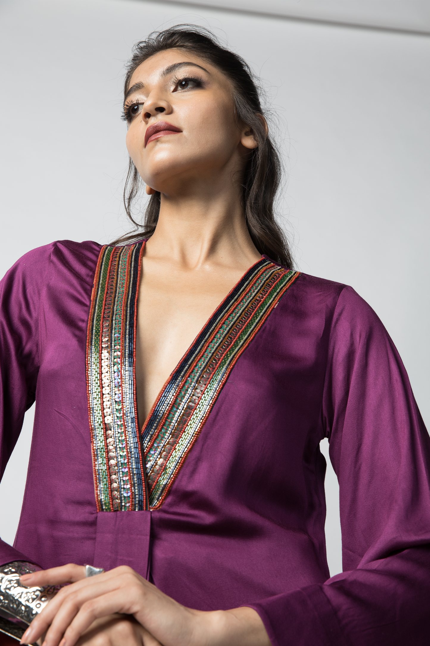 Amethyst V Neck Kurta Set with Dupatta