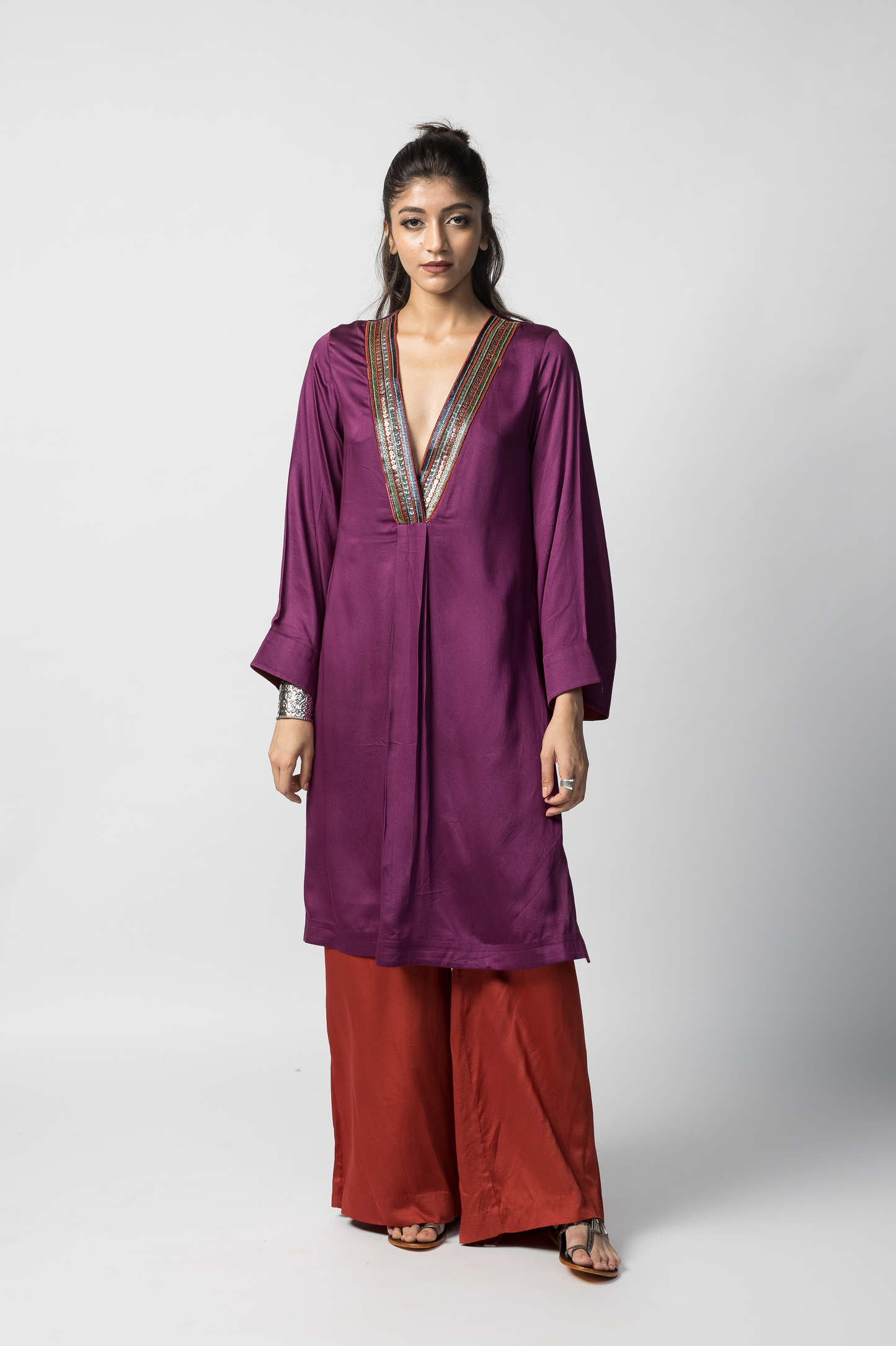 Amethyst V Neck Kurta Set with Dupatta