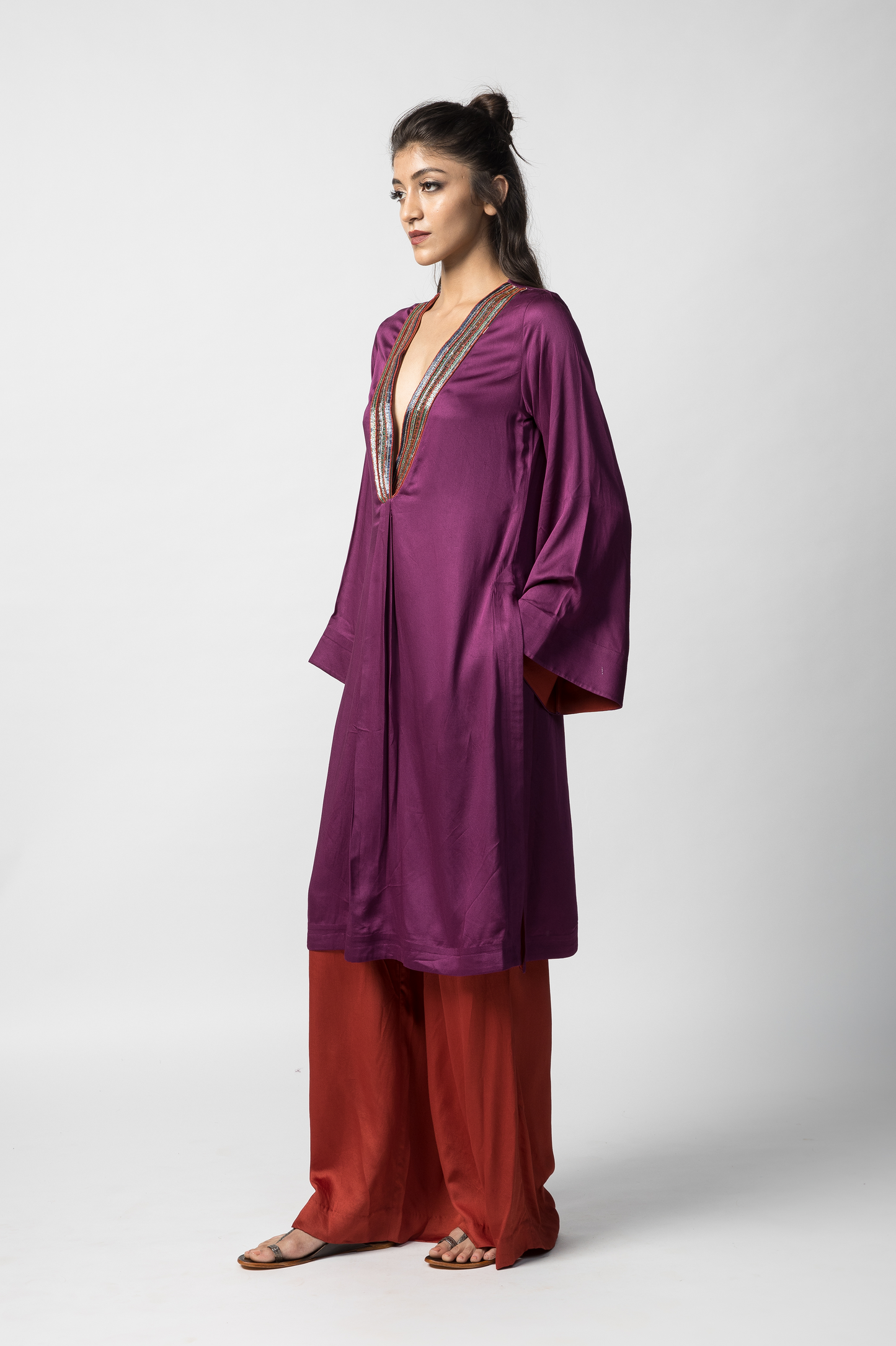 Amethyst V Neck Kurta Set with Dupatta