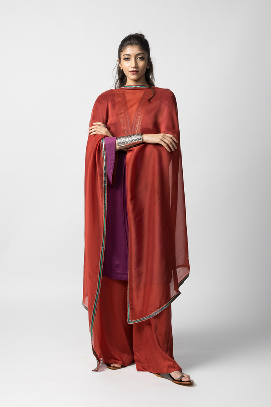 Amethyst V Neck Kurta Set with Dupatta